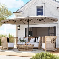 Ombrellone Doppio a 12 Stecche con Manovella, in Poliestere e Acciaio, 450x265x260 cm, Bianco Crema