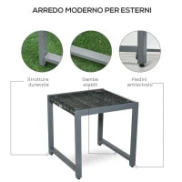 Tavolino da Caffè da Giardino Piano in Vetro Temperato in Rattan Alluminio 50 x 49,5 x 50 cm