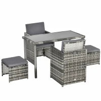 Set 11 Pz Tavolo da Giardino con Sedie, Pouf e Cuscini, in Rattan PE, Grigio