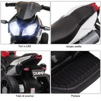 Moto Elettrica per Bambini 3-5 Anni Max. 25kg con Luci, Musica, Batteria 6V e Velocità 3km/h, 86x42x52 cm, Rossa