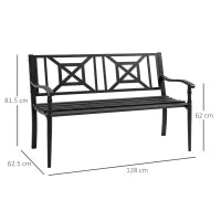 Panchina da Giardino in Acciaio a 2 Posti con Schienale Alto e Braccioli, 128x62.5x81.5 cm, Nero