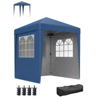 Gazebo da Giardino Pop-up Pieghevole Regolabile in Altezza Protezione UV 30+, 3 Pareti Laterali, Blu