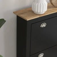 Scarpiera con 2 Ante Ribaltabili, 2 Scomparti, Maniglie a Conchiglia in Metallo, 79 x 23 x 90,5 cm, Nero e Rovere