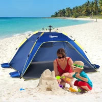 Tenda da Spiaggia Pop Up per 2 Persone con Finestre, in Fibra di Vetro e Poliestere, 220x173x120 cm, Blu Giallo