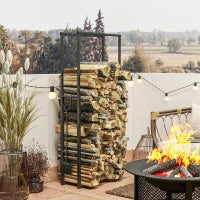 Portalegna da Interno ed Esterno Regolabile in Metallo con Ganci a S, 40-65x25x100-150 cm, Nero