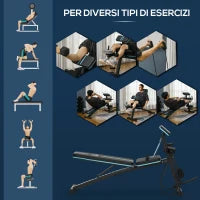 Panca Multifunzione Pieghevole con Schienale Regolabile a 7 Livelli, Leg Extension, Cuscinetto ed Elastici, Blu