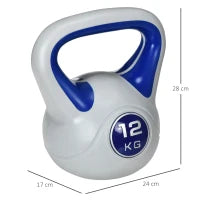 Kettlebell 12kg in PU e Sabbia con Base Piatta e Impugnatura per Stacchi, Squat e Sollevamenti, 24x17x28 cm, Blu