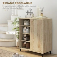 Scarpiera a 4 Livelli in Truciolato e Acciaio con Ripiani Regolabili, max 12 Paia, 80x40x93 cm, Color Legno