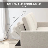 Divano Letto 3 Posti in Tessuto con Poggiapiedi e Schienale a 5 Reclinazioni, 213x91x83cm, Crema