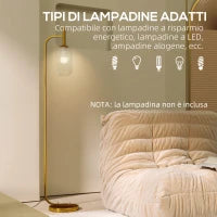 Lampada da Terra Moderna con Paralume in Vetro e Interruttore a Pedale per Lampadine E27, Oro