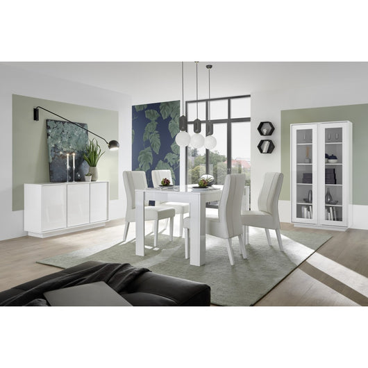 Tavolo 137x90 con prolunga inclusa di 48cm, Collezione FOLOMI, colore bianco lucido laccato.