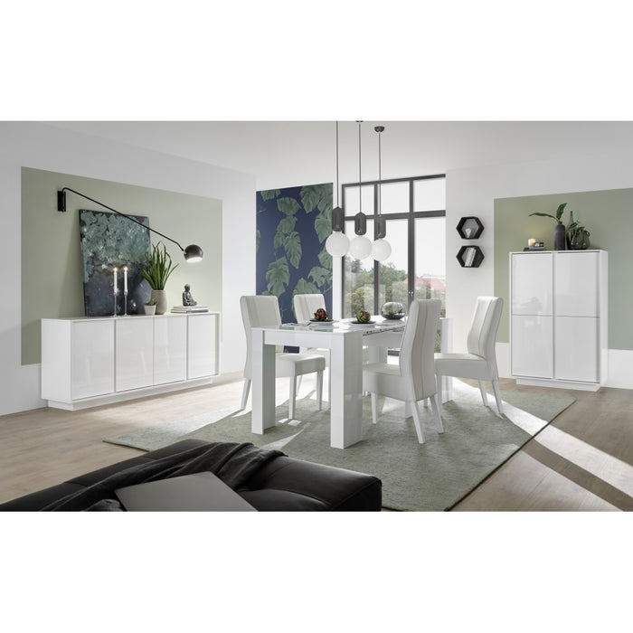 Tavolo 137x90 con prolunga inclusa di 48cm, Collezione FOLOMI, colore bianco lucido laccato.