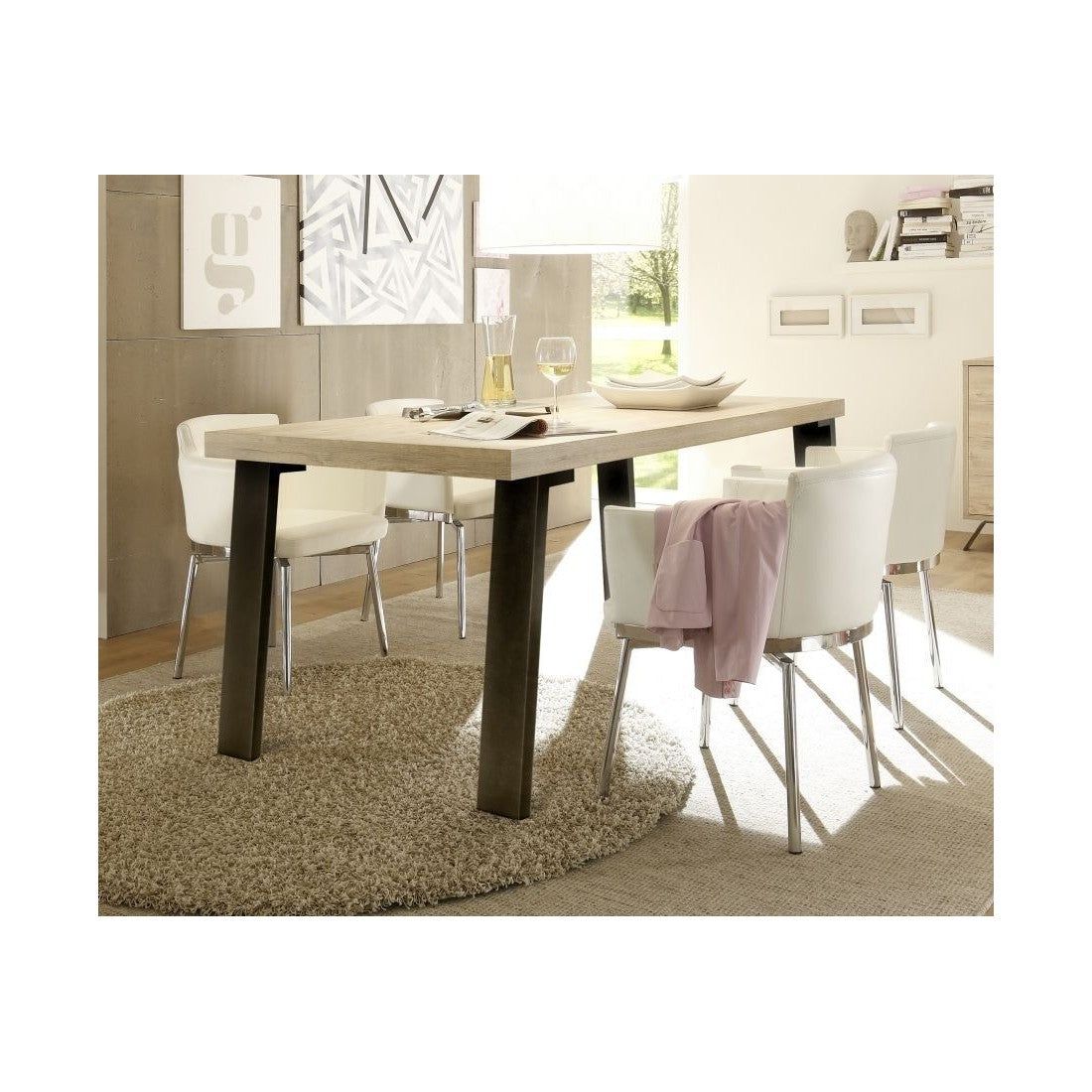 Tavolo 168x88cm con gambe in metallo, Collezione SHOW, colore rovere chiaro