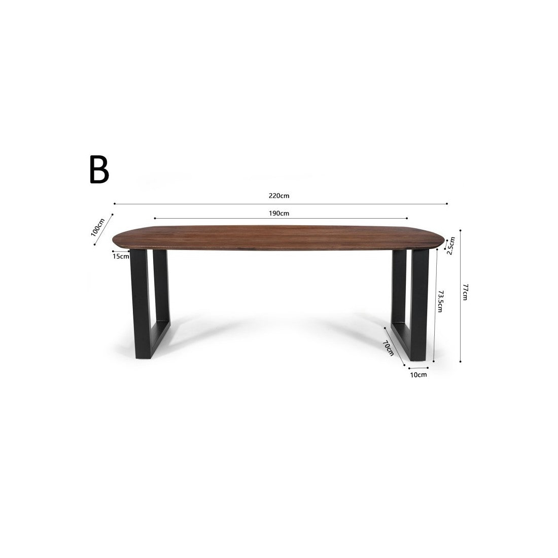 Tavolo da pranzo ovale per 8 persone in legno massiccio colore marrone collezione FRANCHIA. Piedi design a U.