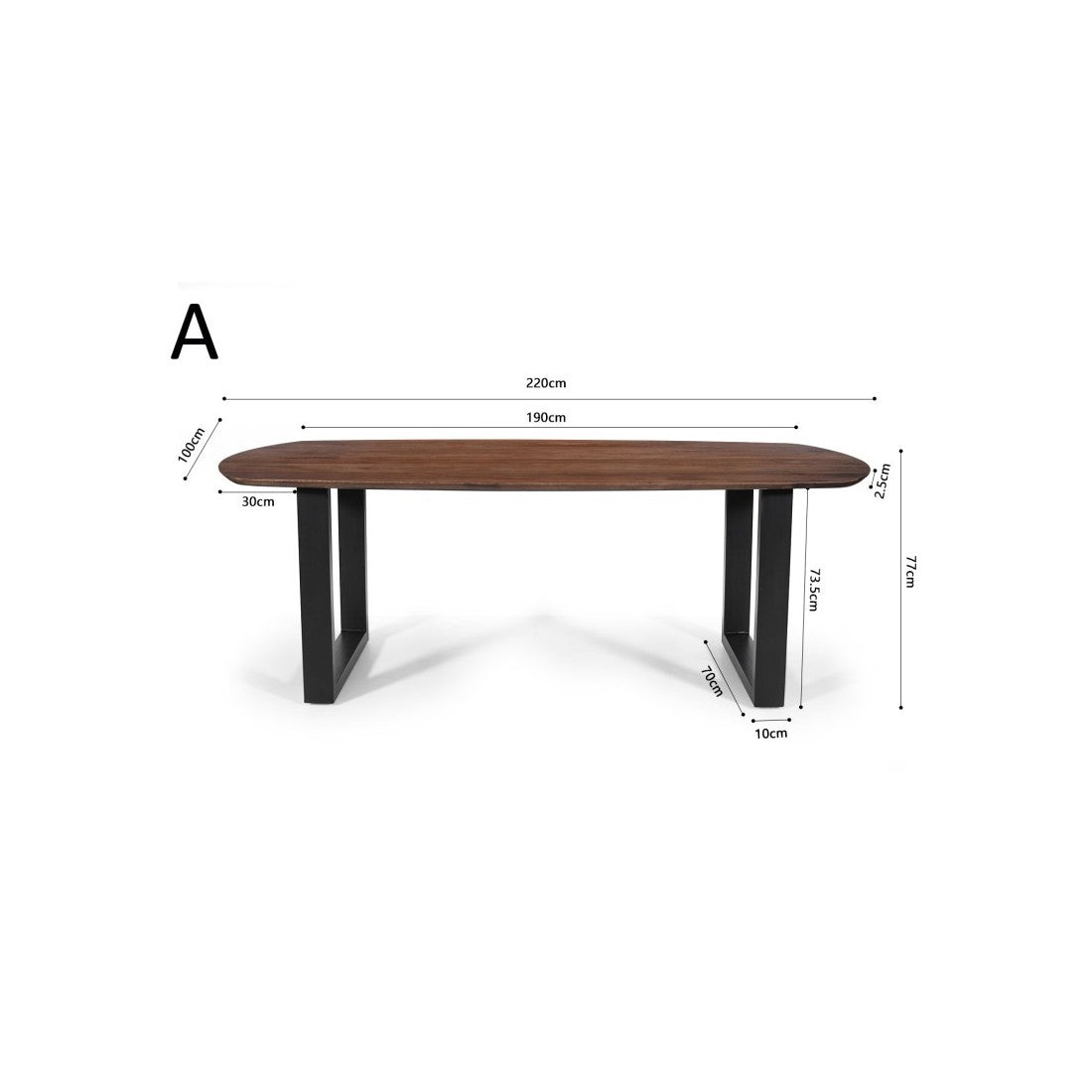 Tavolo da pranzo ovale per 8 persone in legno massiccio colore marrone collezione FRANCHIA. Piedi design a U.