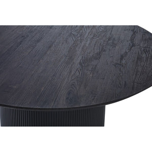 Tavolo da pranzo rotondo VAGOS effetto legno marrone scuro, ideale per una sala da pranzo accogliente.