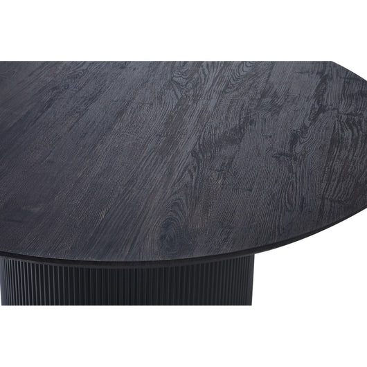 Tavolo da pranzo rotondo VAGOS effetto legno marrone scuro, ideale per una sala da pranzo accogliente.