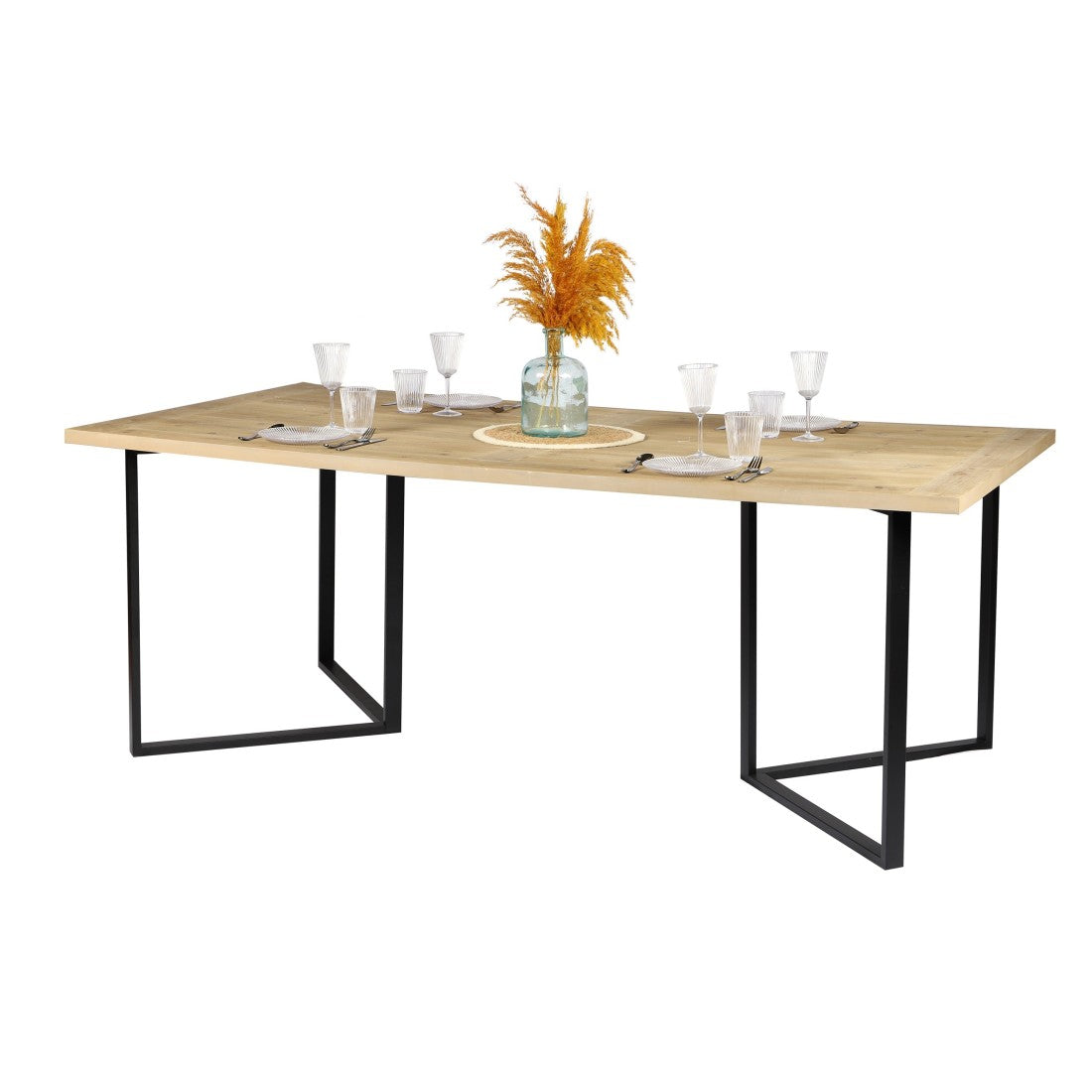 Tavolo da pranzo design colore rovere chiaro con piede in metallo nero dimensioni 200x100xH75cm