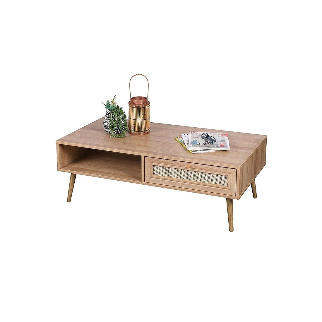 Tavolino basso ALTA in rovere chiaro - Design scandinavo e pratico vano portaoggetti