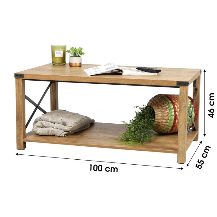 Tavolino basso con croci in metallo collezione BIRKIN – Colore rovere chiaro, dimensioni 100x55x46 cm