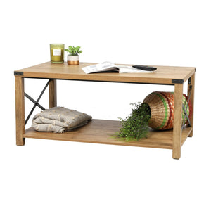 Tavolino basso con croci in metallo collezione BIRKIN – Colore rovere chiaro, dimensioni 100x55x46 cm