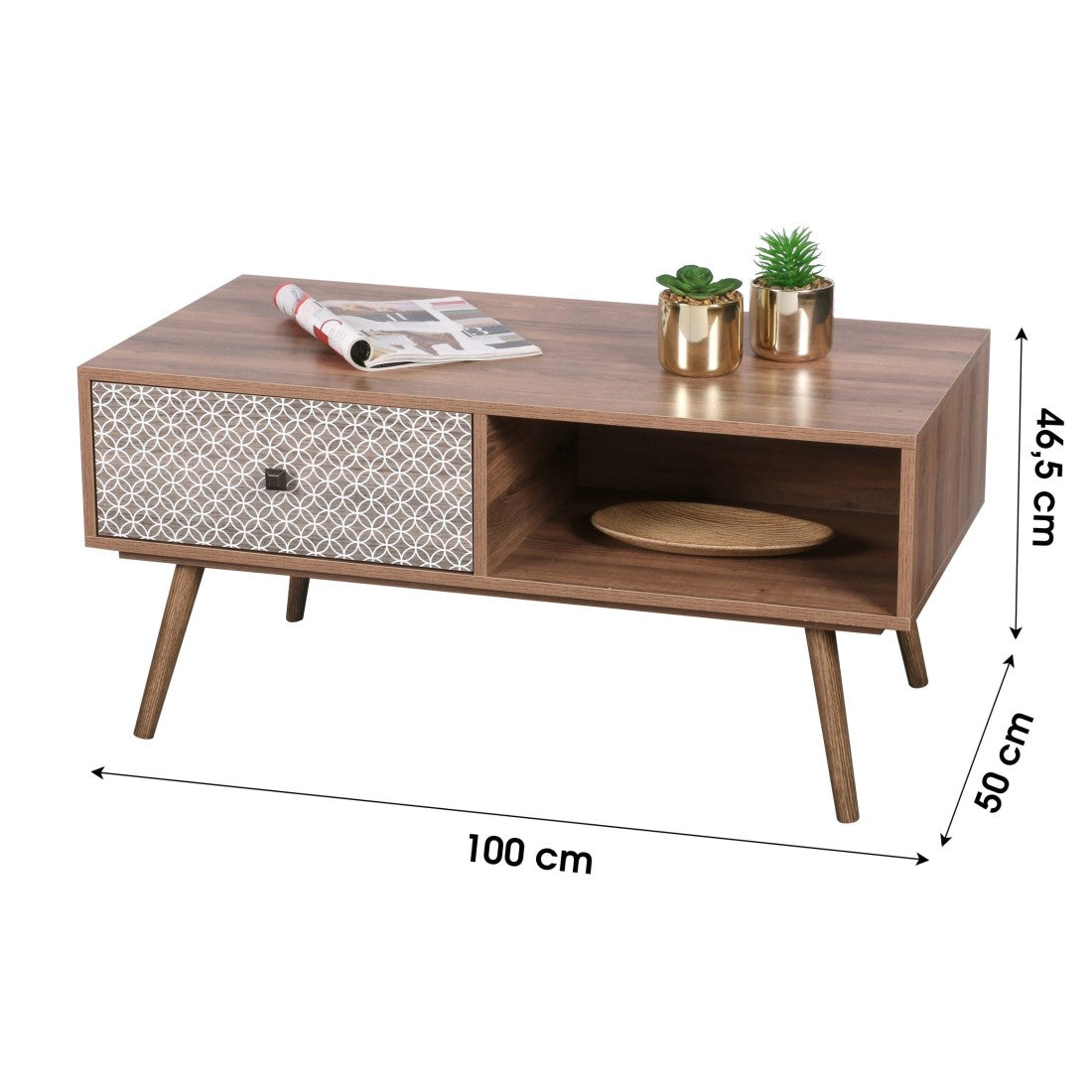 Tavolino basso con cassetto in stile scandinavo 100x50x47 cm