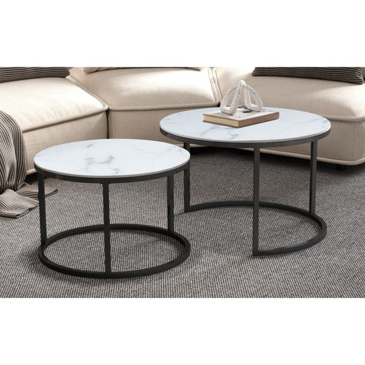 Tavolino collezione MANHATTAN effetto marmo bianco, ideale per un soggiorno elegante.