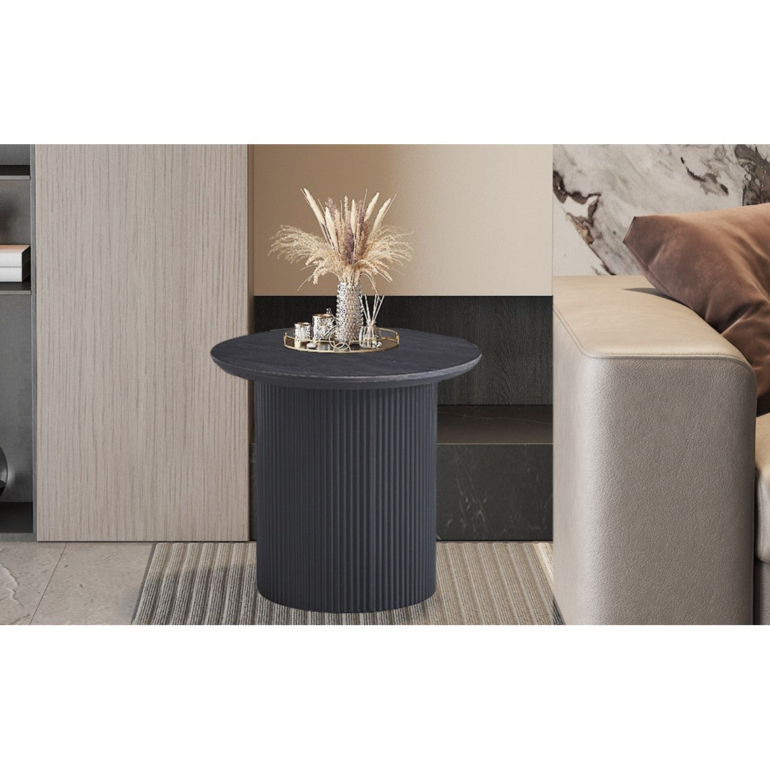 Tavolino collezione VAGOS effetto legno marrone scuro diametro 50 cm