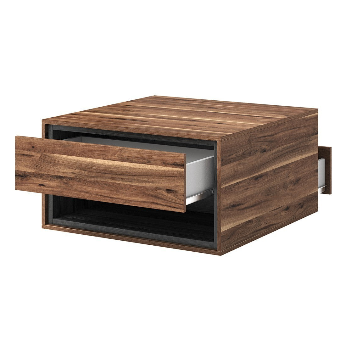 Tavolino basso design con 2 cassetti e vani portaoggetti - Collezione SYLVA - Colore rovere e grigio