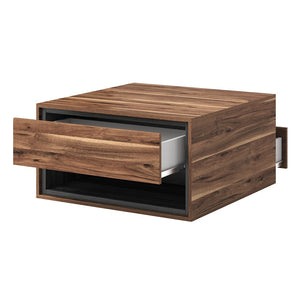 Tavolino basso design con 2 cassetti e vani portaoggetti - Collezione SYLVA - Colore rovere e grigio