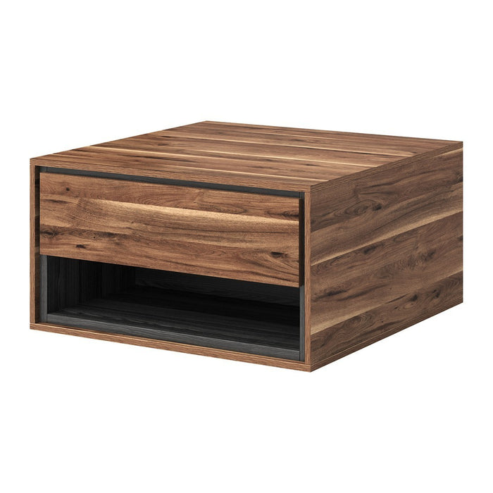 Tavolino basso design con 2 cassetti e vani portaoggetti - Collezione SYLVA - Colore rovere e grigio