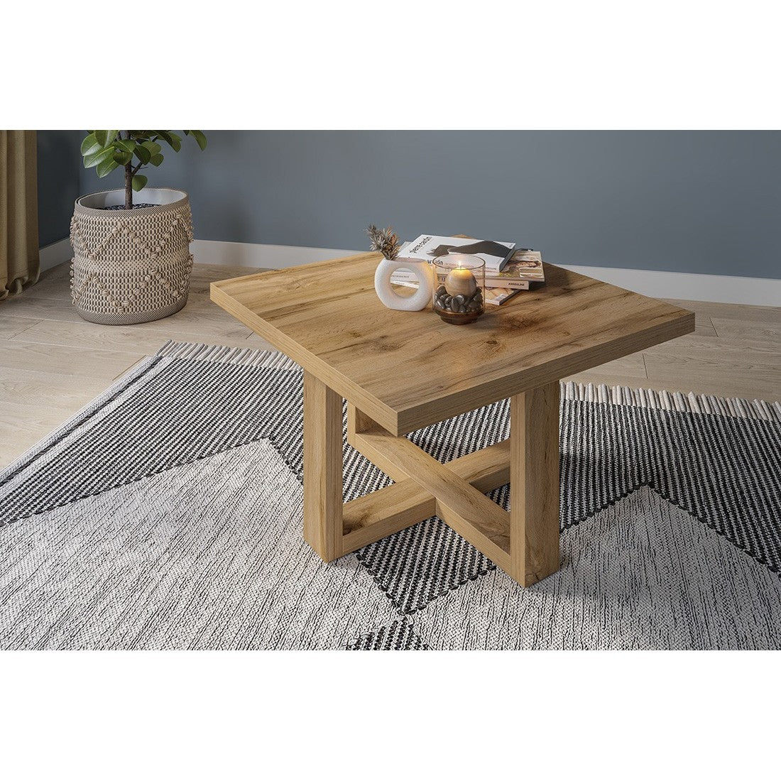 Tavolino da salotto design forma quadrata collezione COXI colore rovere.