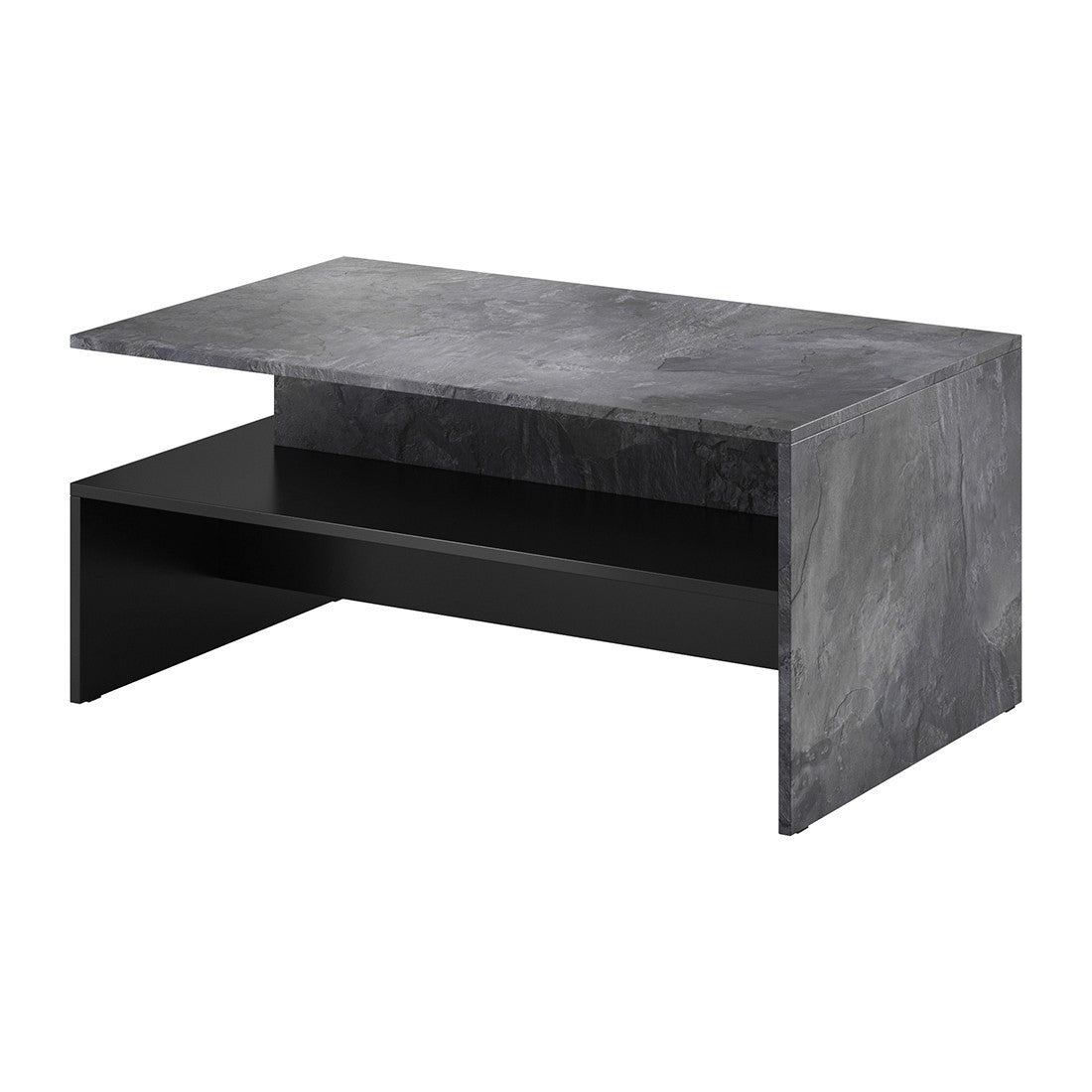 Tavolino da salotto design collezione RAMOS colore grigio effetto ardesia e nero.