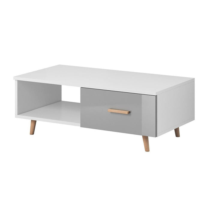 Tavolino da salotto EDEN 110 cm – 1 cassetto e 1 vano – Bianco e grigio