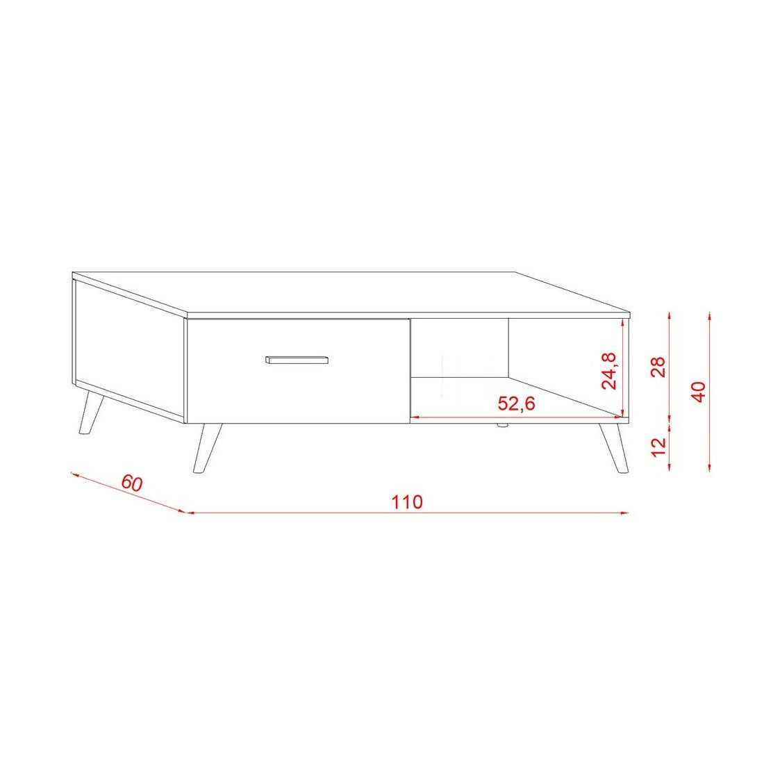 Tavolino da salotto EDEN 110 cm – 1 cassetto e 1 vano – Bianco e grigio