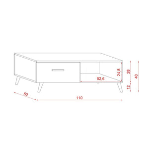 Tavolino da salotto EDEN 110 cm – 1 cassetto e 1 vano – Bianco e grigio