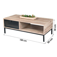 Tavolino basso in legno con un cassetto a griglia e uno scomparto – dimensioni 100x50xH36 cm – Collezione METALIX