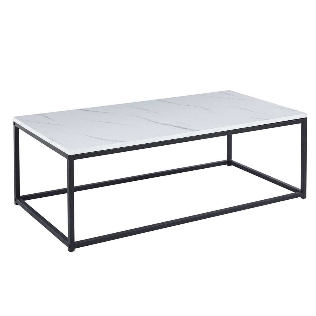 Tavolino basso EWING effetto marmo bianco, ideale per un soggiorno unico.