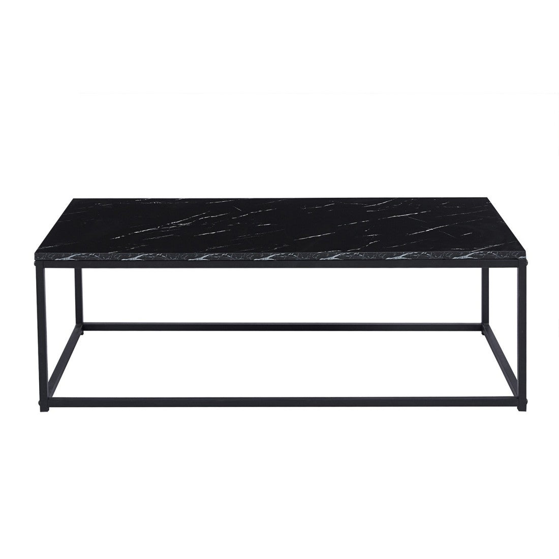 Tavolino basso EWING effetto marmo nero, ideale per un soggiorno unico.