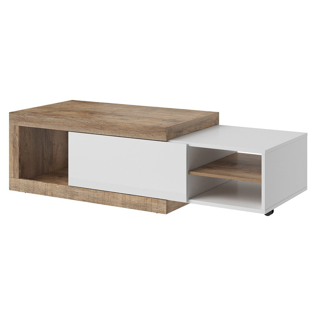 Tavolino basso estensibile SINATRA - Rovere scuro e bianco opaco