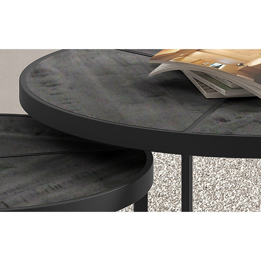 Tavolino basso nidificato rotondo in legno massiccio esotico. finitura nera collezione LAVE.