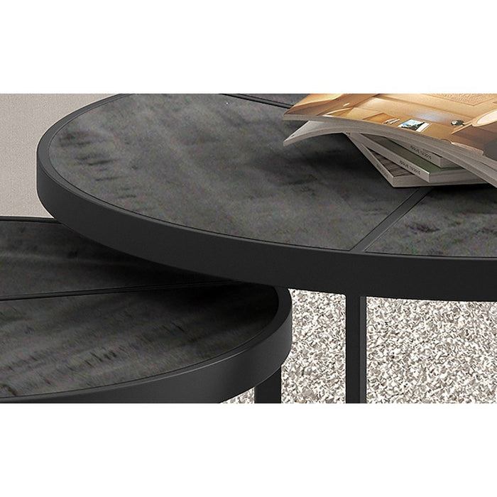 Tavolino basso nidificato rotondo in legno massiccio esotico. finitura nera collezione LAVE.