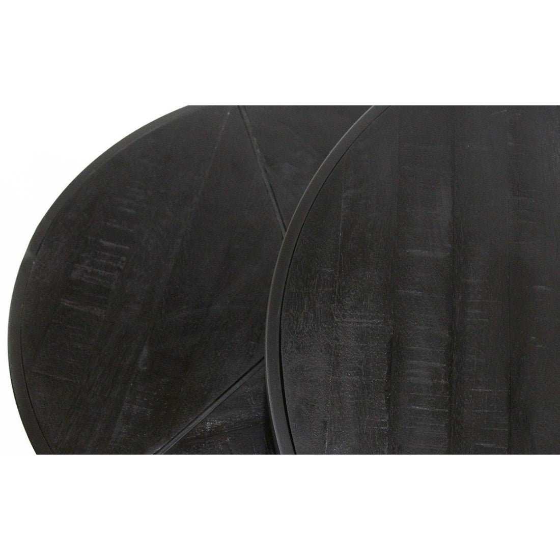 Tavolino basso nidificato rotondo in legno massiccio esotico. finitura nera collezione LAVE.