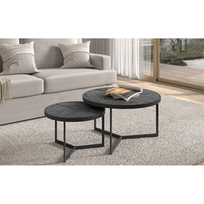 Tavolino basso nidificato rotondo in legno massiccio esotico. finitura nera collezione LAVE.