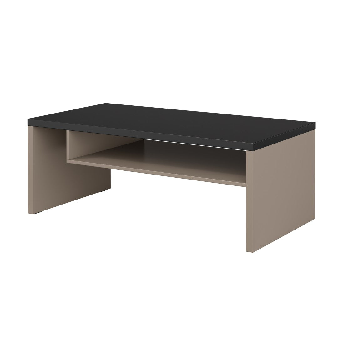 Tavolino basso HAVANA – Beige e nero – Piano nero opaco – Con nicchia – Eleganza sobria e moderna