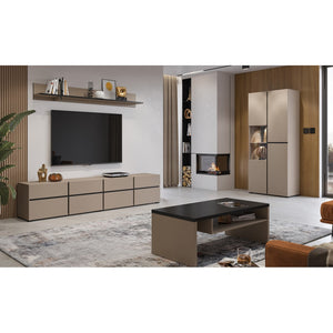 Tavolino basso HAVANA – Beige e nero – Piano nero opaco – Con nicchia – Eleganza sobria e moderna