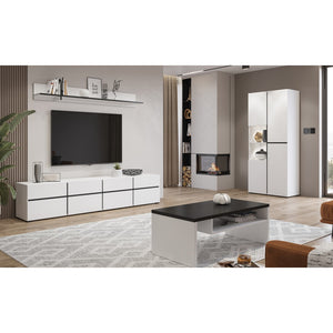 Tavolino basso HAVANA – Bianco opaco e nero – Piano nero opaco – Con nicchia – Design moderno