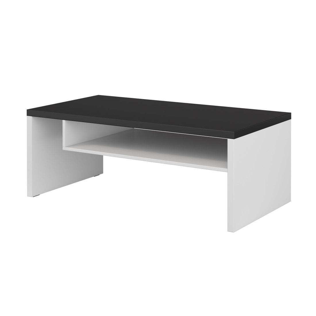 Tavolino basso HAVANA – Bianco opaco e nero – Piano nero opaco – Con nicchia – Design moderno