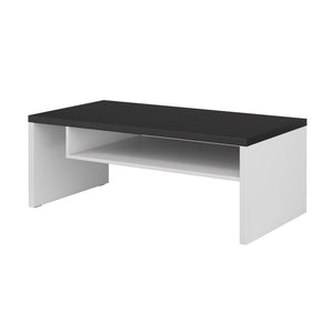 Tavolino basso HAVANA – Bianco opaco e nero – Piano nero opaco – Con nicchia – Design moderno