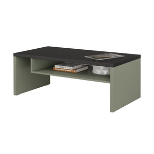 Tavolino basso HAVANA – Verde salvia e nero – Piano nero opaco – Con nicchia – Design moderno